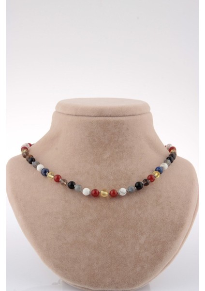 Çok Renkli Öğrenci Kolyesi, Kehribar, Akik, Lapis, Labradorit, Havlit, Pembe Kuvars, Kaplan Gözü fiyatları