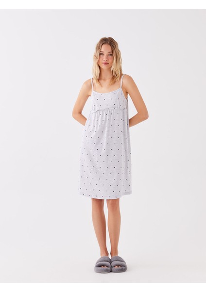 Yeni Sezon U Yaka Desenli Askılı Kadın Gecelik