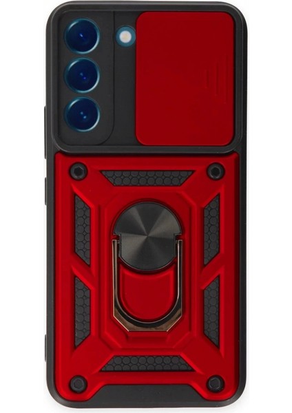 Samsung Galaxy S24 Kılıf Pars Lens Yüzüklü Silikon - Kırmızı