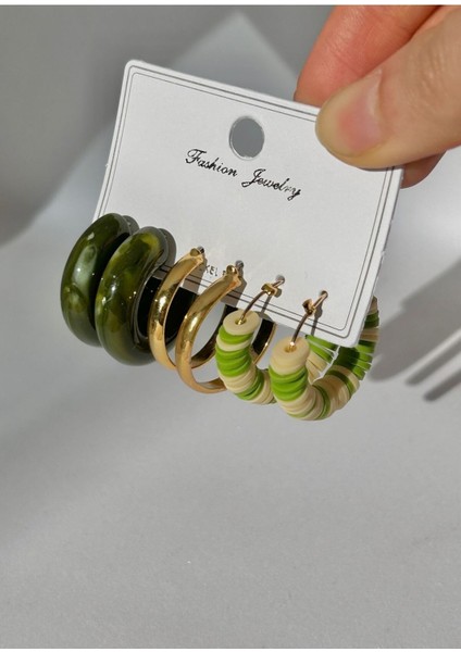 Haki 3'lü Halka Küpe Seti, Şık ve Çok Çeşitli Takı Seçeneği modelleri