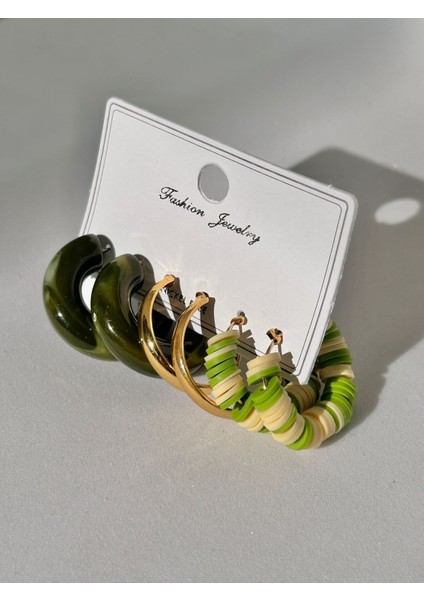 Haki 3'lü Halka Küpe Seti, Şık ve Çok Çeşitli Takı Seçeneği fırsatları