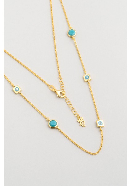 Mavi Nazar Ikonlu 18 Ayar Sarı Altın Kaplama Gümüş Kolye 50 cm