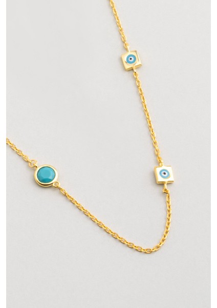 Mavi Nazar Ikonlu 18 Ayar Sarı Altın Kaplama Gümüş Kolye 50 cm fiyatları