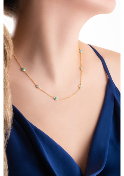 Mavi Nazar Ikonlu 18 Ayar Sarı Altın Kaplama Gümüş Kolye 50 cm modelleri