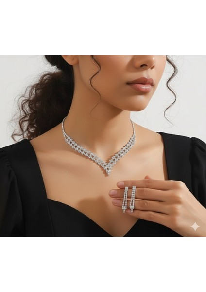 Doğa Gümüş Kaplama Zirkon Taşlı Takı Seti, Düğün, Nişan, Davet ve Partiler Için Şık Tasarım fiyatları