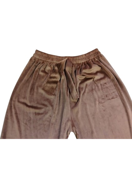 Kadın Bayan Fransız Kadife Battal Büyük Beden Bel Lastikli Süs Bağcıklı Cepsiz Eşofman Altı Pijama Tayt Pantolon fiyatları