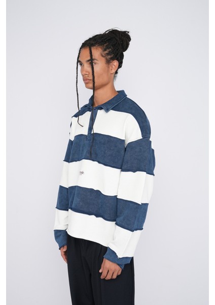 Oversize Polo Yaka Çizgili Sweatshirt fiyatları