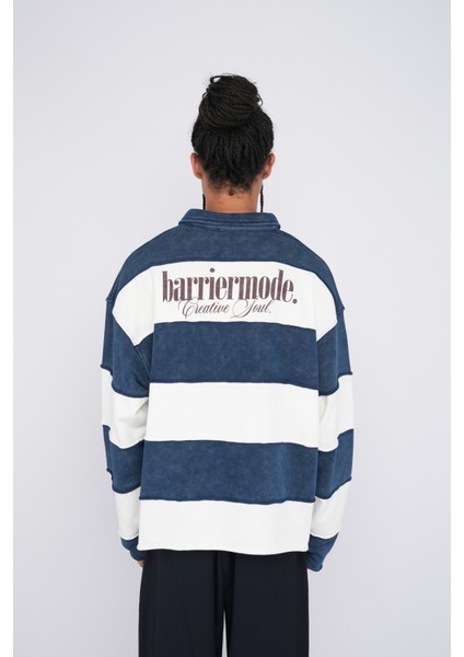 Oversize Polo Yaka Çizgili Sweatshirt fırsatları