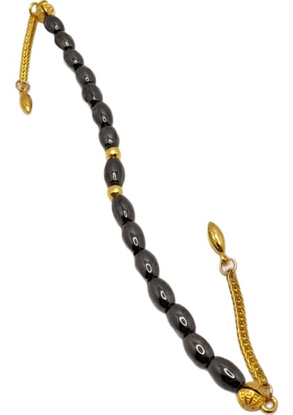 Altın ve Doğal Taş Detaylı Arpa Hematit Zaza Tesbih, Şık ve Özgün Tasarım modelleri