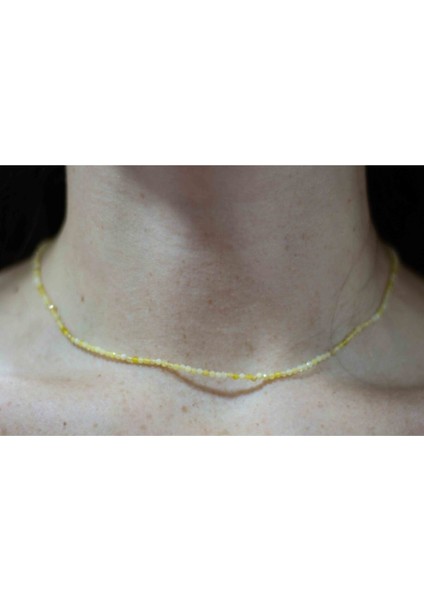 Sitrin Taşı Ince Doğal Taş Kolye 2mm, Şık ve Parlak Tasarım, Enerji Dolu Aksesuar