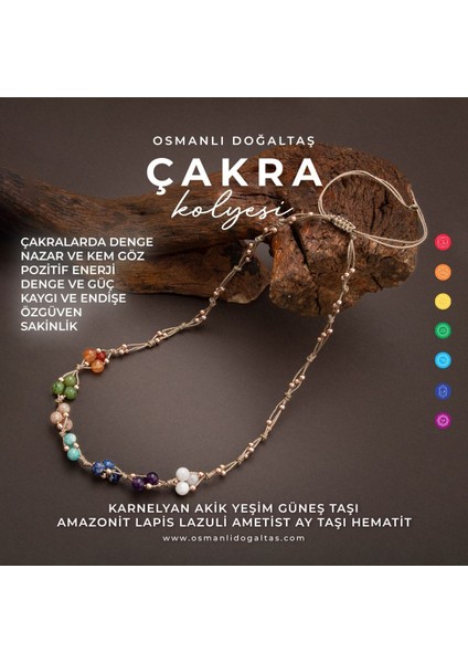 El Işçiliği Çok Renkli Çakra Kolye 6mm Doğal Taşlı Makrome Kapama