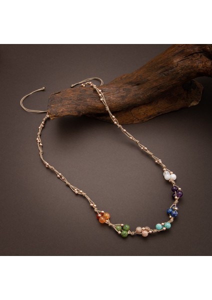 El Işçiliği Çok Renkli Çakra Kolye 6mm Doğal Taşlı Makrome Kapama modelleri