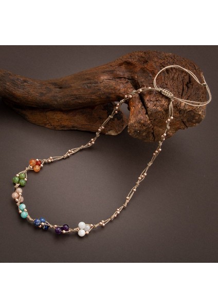El Işçiliği Çok Renkli Çakra Kolye 6mm Doğal Taşlı Makrome Kapama fırsatları