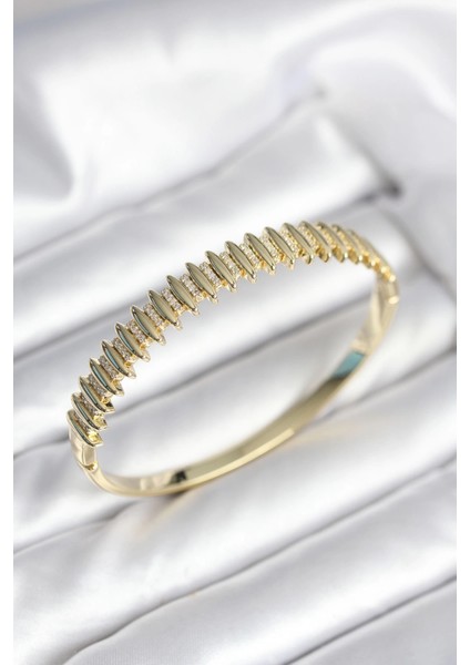 Bfs Gold Renk Zirkon Taşlı Pirinç Kadın Kelepçe