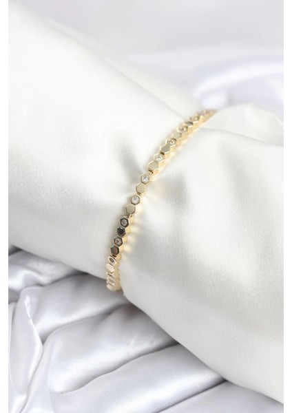 Bfs Pirinç Gold Renk Ince Petek Model Kadın Bileklik