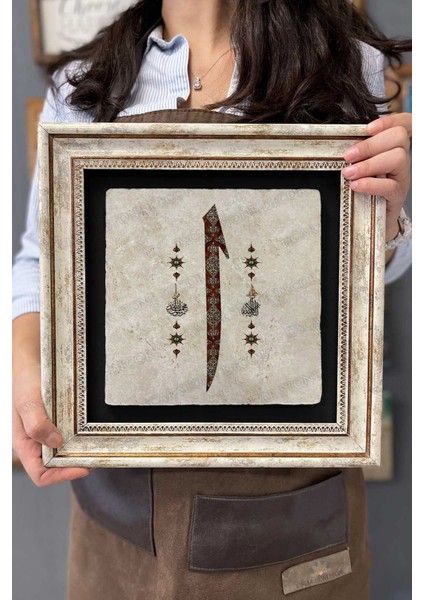 Renkli Taşlı Elif Harfi Duvar Tablosu, 30X30 Cm, Şık ve Modern Dekor Seçeneği