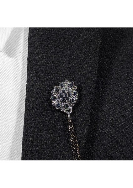 Gri ve Lacivert Taş Detaylı Şık Yaka Iğnesi ve Zinciri, Zarif Aksesuar Seçeneği modelleri