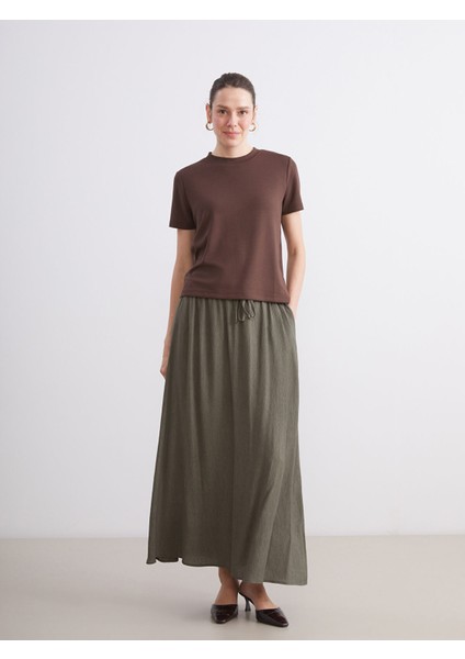 Yeni Sezon Beli Lastikli Dokulu Kloş Etek