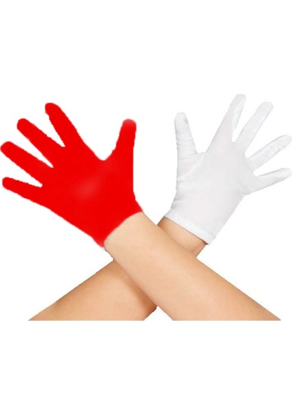 Bfs Gösteriler Için 1 Çift Kırmızı Beyaz Pandomim Eldiveni Çocuk Boy