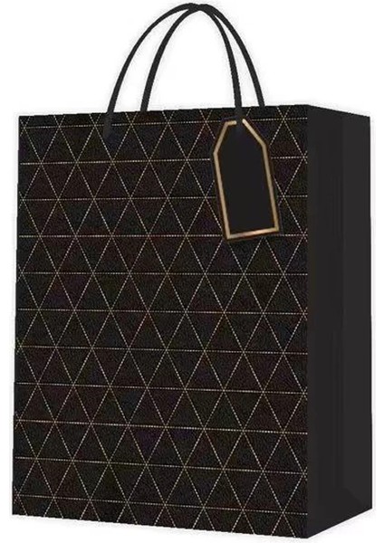 Desenli Siyah Küçük Karton Çanta