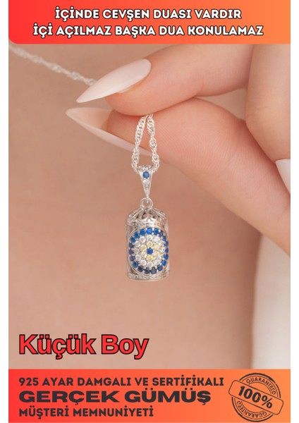 Mavi Taşlı Gümüş Kadın Muska Cevşen Kolye