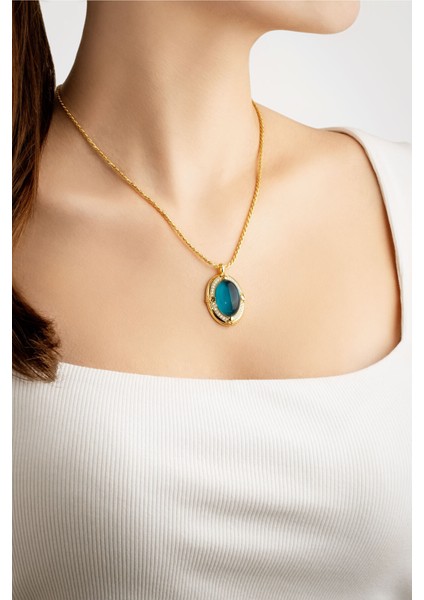 Renkli Vintage 18 Ayar Sarı Altın Kaplama 50 cm Gümüş Madalyon Kolye fırsatları