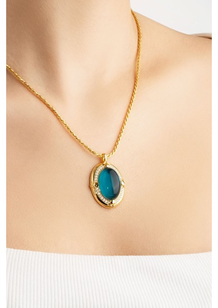 Renkli Vintage 18 Ayar Sarı Altın Kaplama 50 cm Gümüş Madalyon Kolye indirimleri