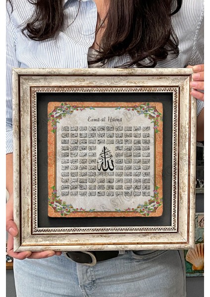 Renkli Taşlı Çerçeveli Esmaül Hüsna Tablo 30X30 Cm, Ev Dekoru fırsatları