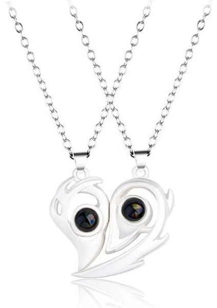 Iki Dilde Sevgi Projeksiyonlu Mıknatıslı Çift Kolye Gümüş Tasarım fiyatları