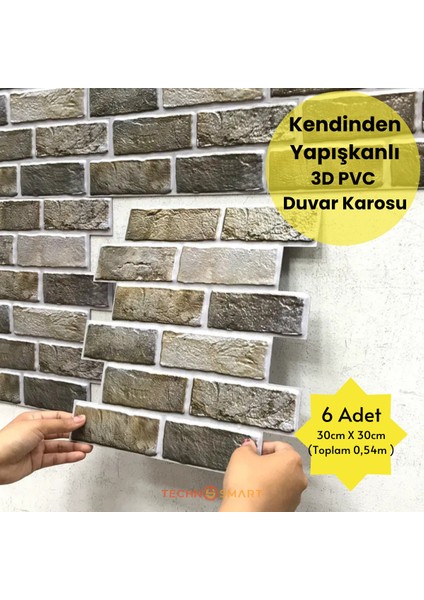 30X30CM 6'lı Renkli 3D Kendinden Yapışkanlı Duvar Kaplama Seti