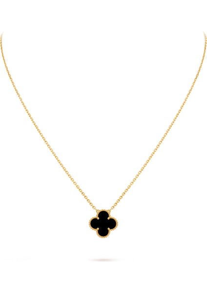 925 Ayar Gümüş Siyah Oniks Yonca Tasarımlı Vintage Kolye fırsatları