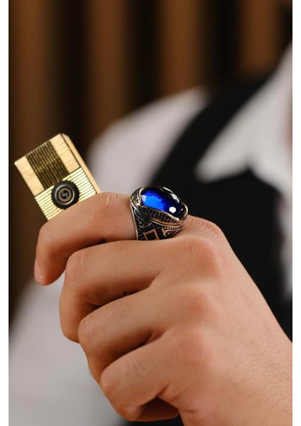 El Işçiliği Mavi Taşlı Gümüş Yüzük, Zarif ve Şık Tasarım