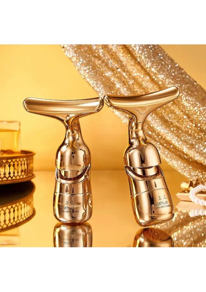 Yüz, Boyun ve Göz Için Pilli Titreşimli Gençleştirici Masaj Cihazı, Altın Renk