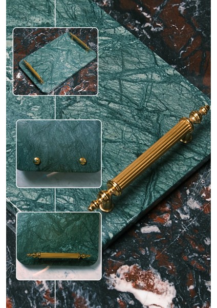 Yeşil Mermer Tepsi, Altın Kulplu, Doğal Taş, Sunum ve Dekorasyon Için Şık Tasarım fiyatları