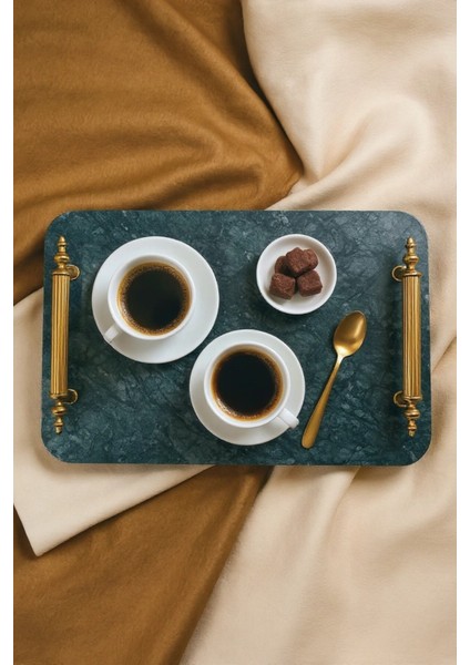 Yeşil Mermer Tepsi, Altın Kulplu, Doğal Taş, Sunum ve Dekorasyon Için Şık Tasarım indirimleri