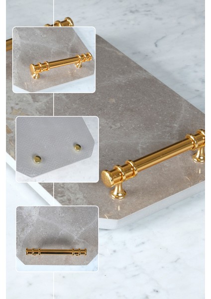 Gri Mermer Tepsi, Altın Kulplu, Doğal Taş, Sunum ve Dekorasyon Için Şık Tasarım fiyatları