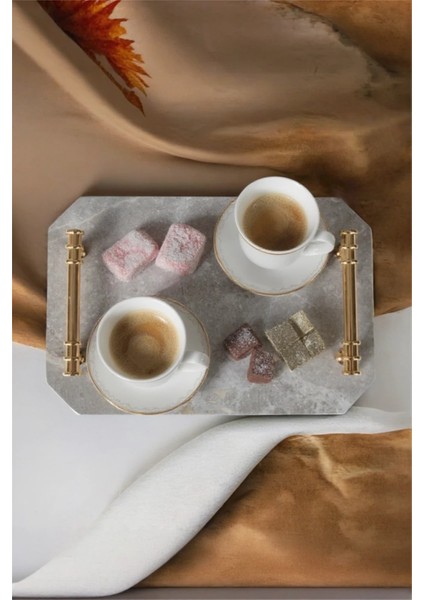 Gri Mermer Tepsi, Altın Kulplu, Doğal Taş, Sunum ve Dekorasyon Için Şık Tasarım modelleri