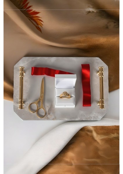 Gri Mermer Tepsi, Altın Kulplu, Doğal Taş, Sunum ve Dekorasyon Için Şık Tasarım indirimleri