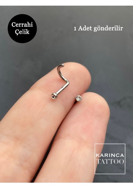 Beyaz Taşlı Ince Burun Piercing, Şık ve Zarif Hızma, Gümüş Malzeme