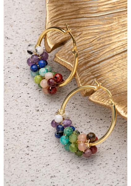 7'li Çakra Doğal Taşlı Gümüş Halka Küpe 3-4mm, Altın Kaplama fiyatları