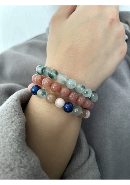 Çok Renkli Kadın Doğal Taşlı 3'lü Bileklik, El Yapımı, Sakinlik ve Zarafet!