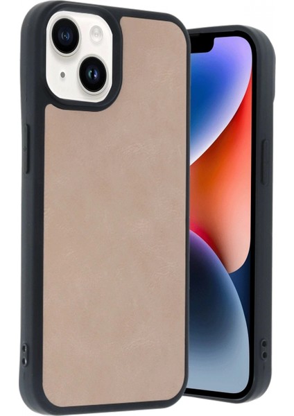 iPhone 14 Kılıf Aras Deri Kapak - Pudra