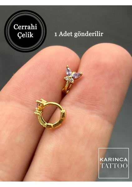 Mor Taşlı Kelebek Halka Piercing, Şık ve Zarif Kulak Takısı modelleri