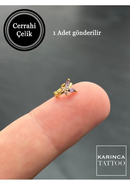 Mor Taşlı Kelebek Halka Piercing, Şık ve Zarif Kulak Takısı fırsatları
