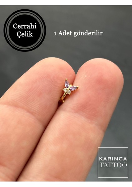 Mor Taşlı Kelebek Halka Piercing, Şık ve Zarif Kulak Takısı indirimleri