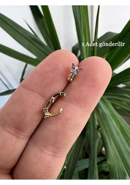 Mor Taşlı Kelebek Halka Piercing, Şık ve Zarif Kulak Takısı