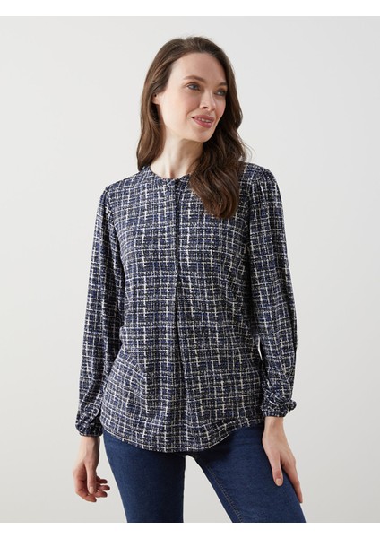 Yeni Sezon Hakim Yaka Desenli Kadın Bluz
