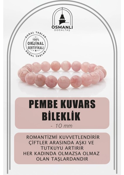 10MM Pembe Kuvars Doğal Taş Bileklik, Şık ve Enerji Verici Takı
