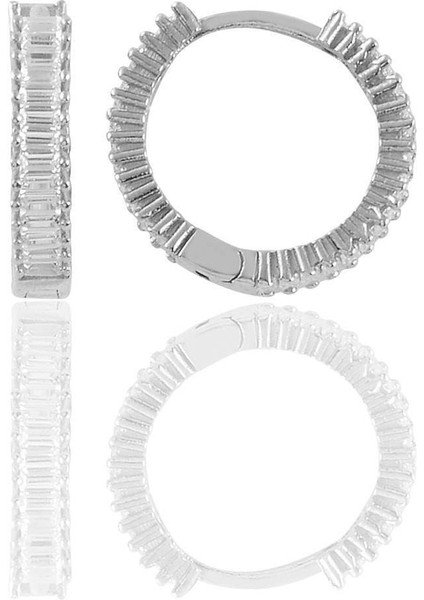 Gümüş Rodyumlu Baget Taşlı Tamtur Halka Küpe, Şık ve Parlak Takı Seçeneği