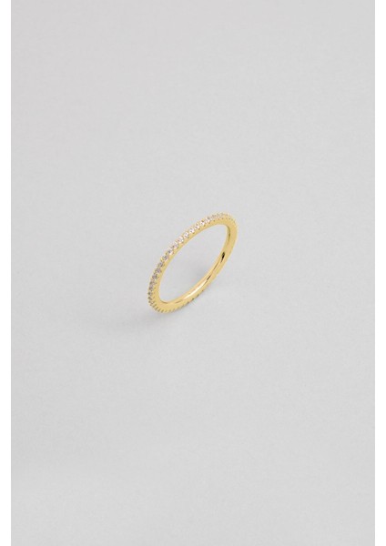 Parlak Taşlı, 18 Ayar Sarı Altın Kaplama Gümüş Tamtur Yüzük